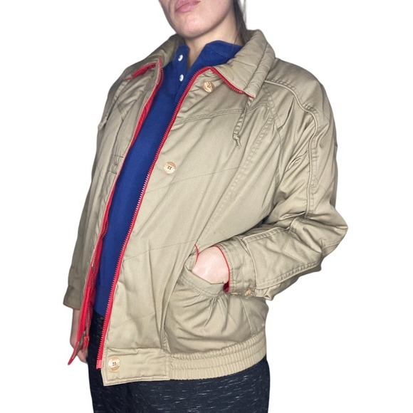 VINTAGEUnisex Mainframe Bomber Jacket Medium Tan Red